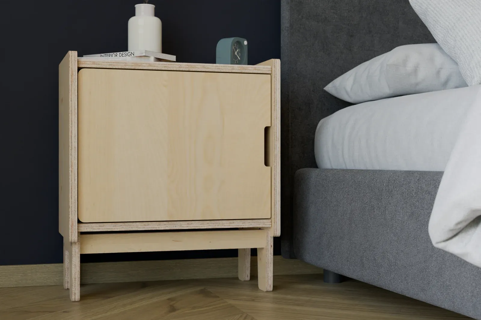 Table de nuit : armoire à porte simple posée sur un support de sol